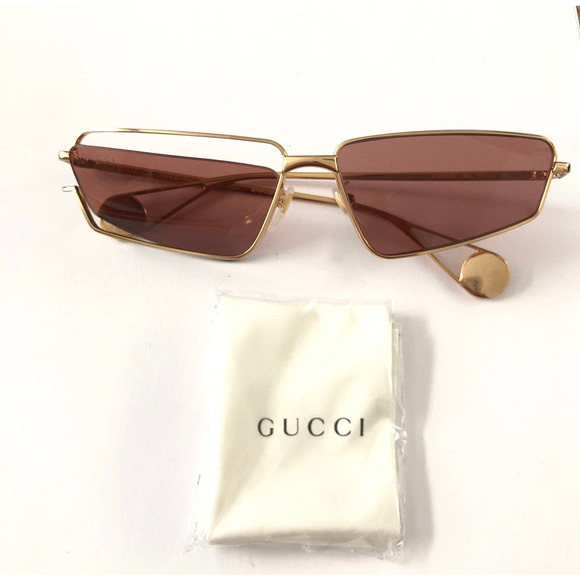 Gucci Cat Eye Sunglasses Rectangular Gold Frame Red Lens main image 6